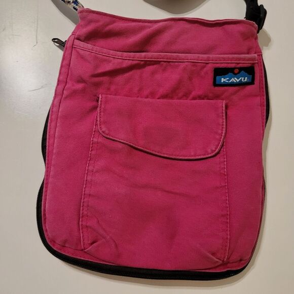 KAVU EXPANDABLE CROSSBODY TRAVEL BAG MAGNETIC ZIP VELCRO POCKETS PINK BLUE - Picture 8 of 9